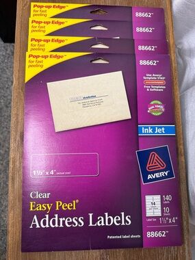 Avery 5162 Clear Easy Peel Address Labels 532 Labels 3 packs Sealed 1 Pack Open